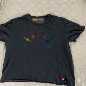 black rainbow bolt cropped t shirt